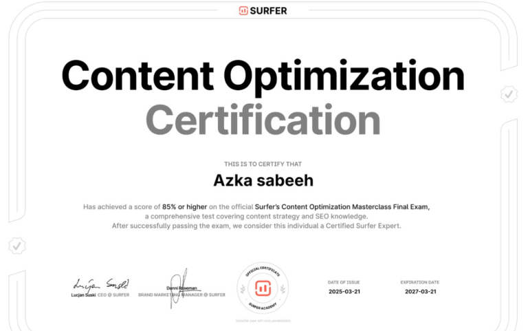 content optimization certificate